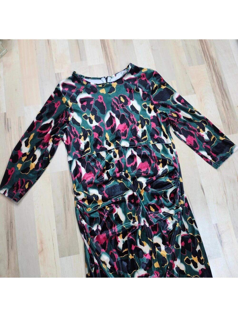 Maternity Maxi Dress Abstract Print 3/4 Sleeve Ruched Bodycon Women's Size 16 - Picture 4 of 8